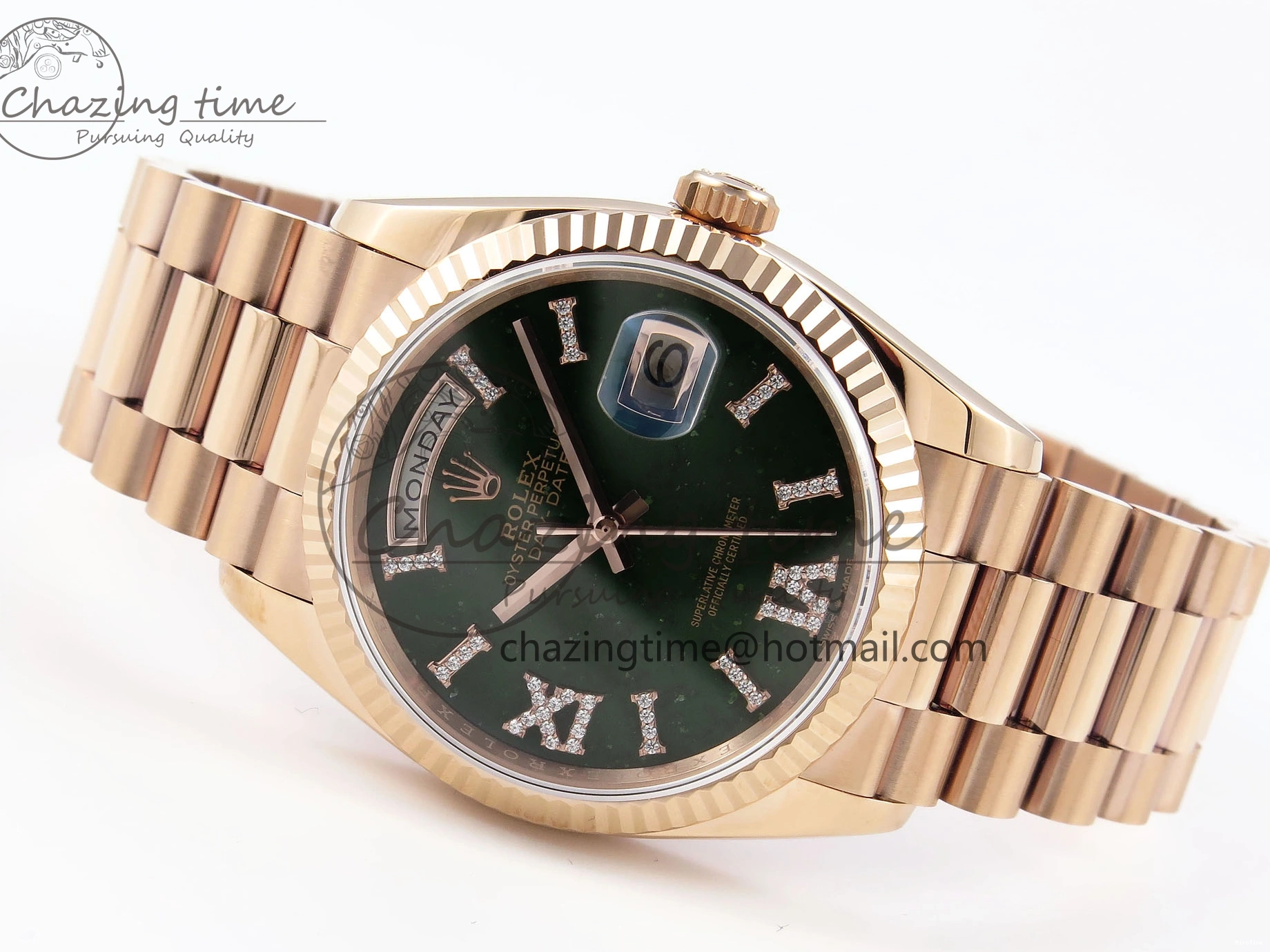 MiroTime 0413 Sophisticated Day Date 36 RG RAF 1:1 Best Edition Green Stone Dial on RG Bracelet A 1846